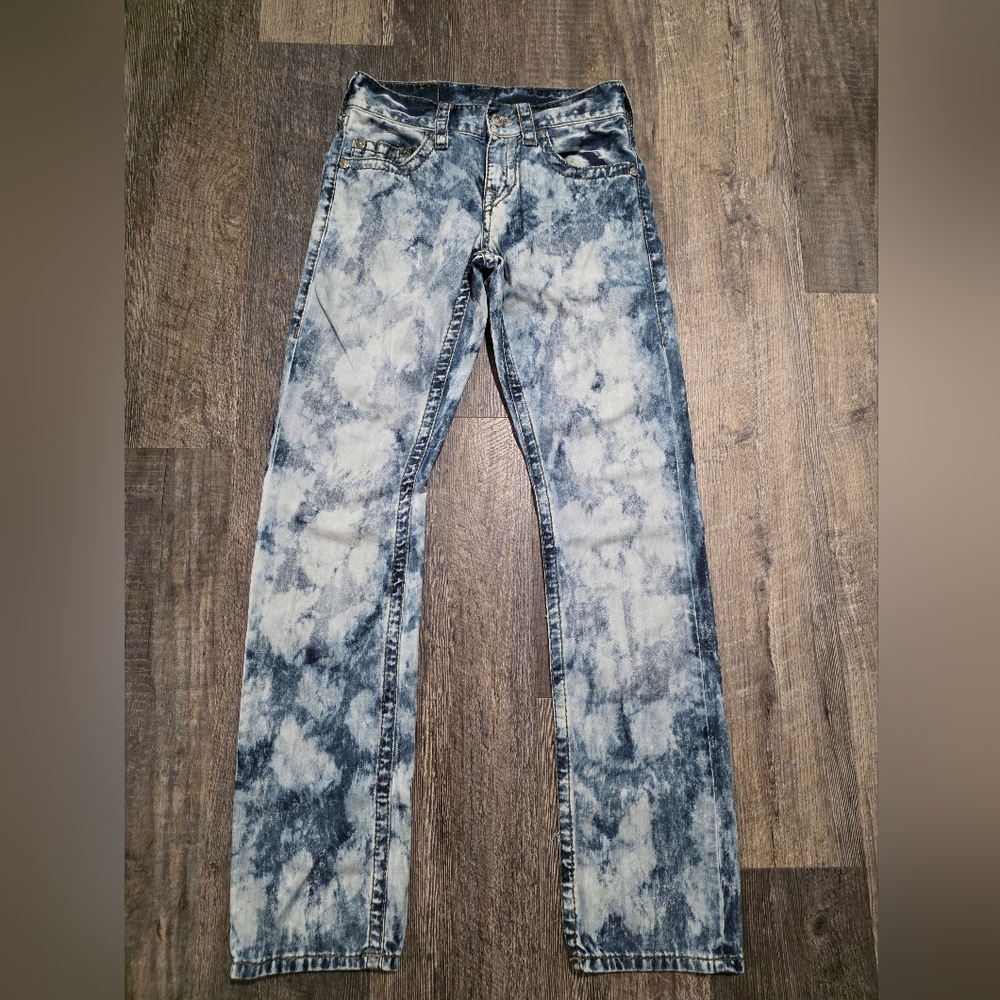 True Religion Men's 28x32 Straight Leg Acid Wash Jeans